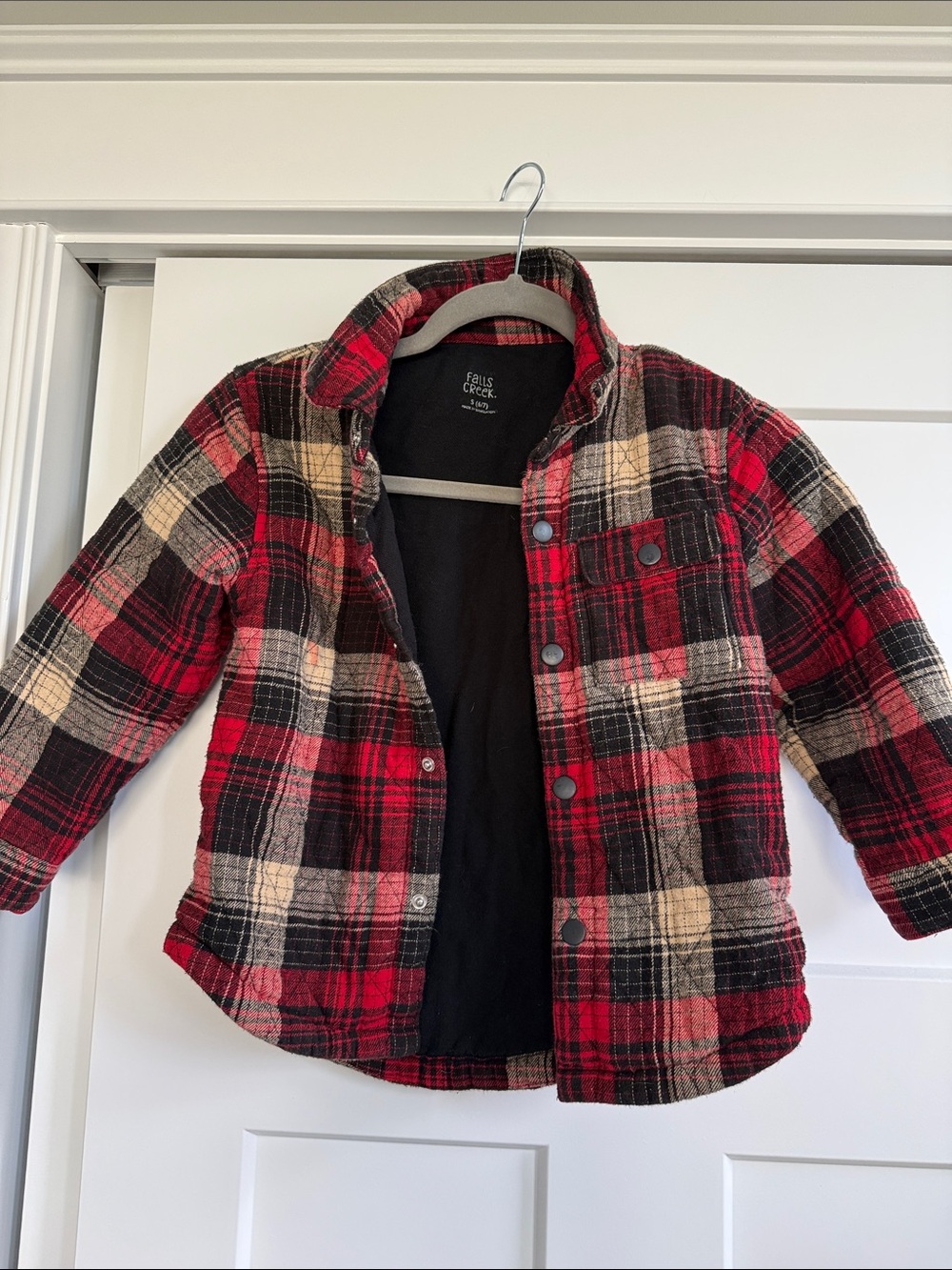 Falls Creek Red Black Cream Plaid Snap-Front Kids Shirt Jacket
